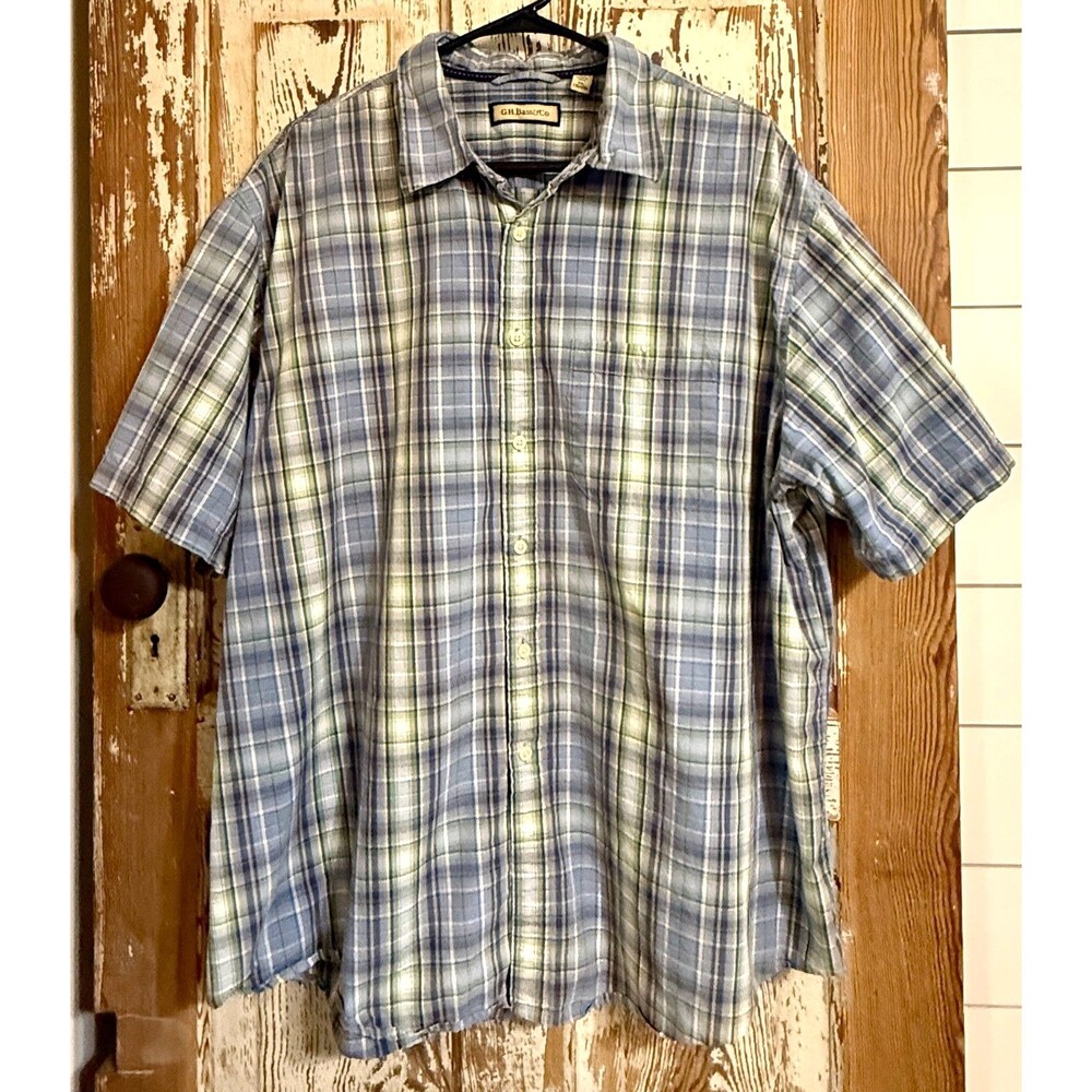 Men's G.H. Bass & Co. Cotton Short Sleeve Button Down Shirt - Blue Multi - XXL